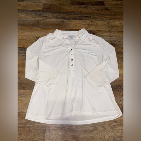 COPY - Carmen Marc Valvo White Collared 3/4 Sleeve Blouse - Picture 1 of 6